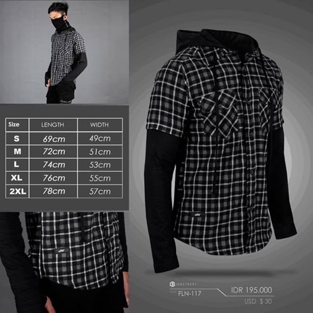 FLANNEL HOODIE DOUBLE LAYER ONSTREET (BLACK)
