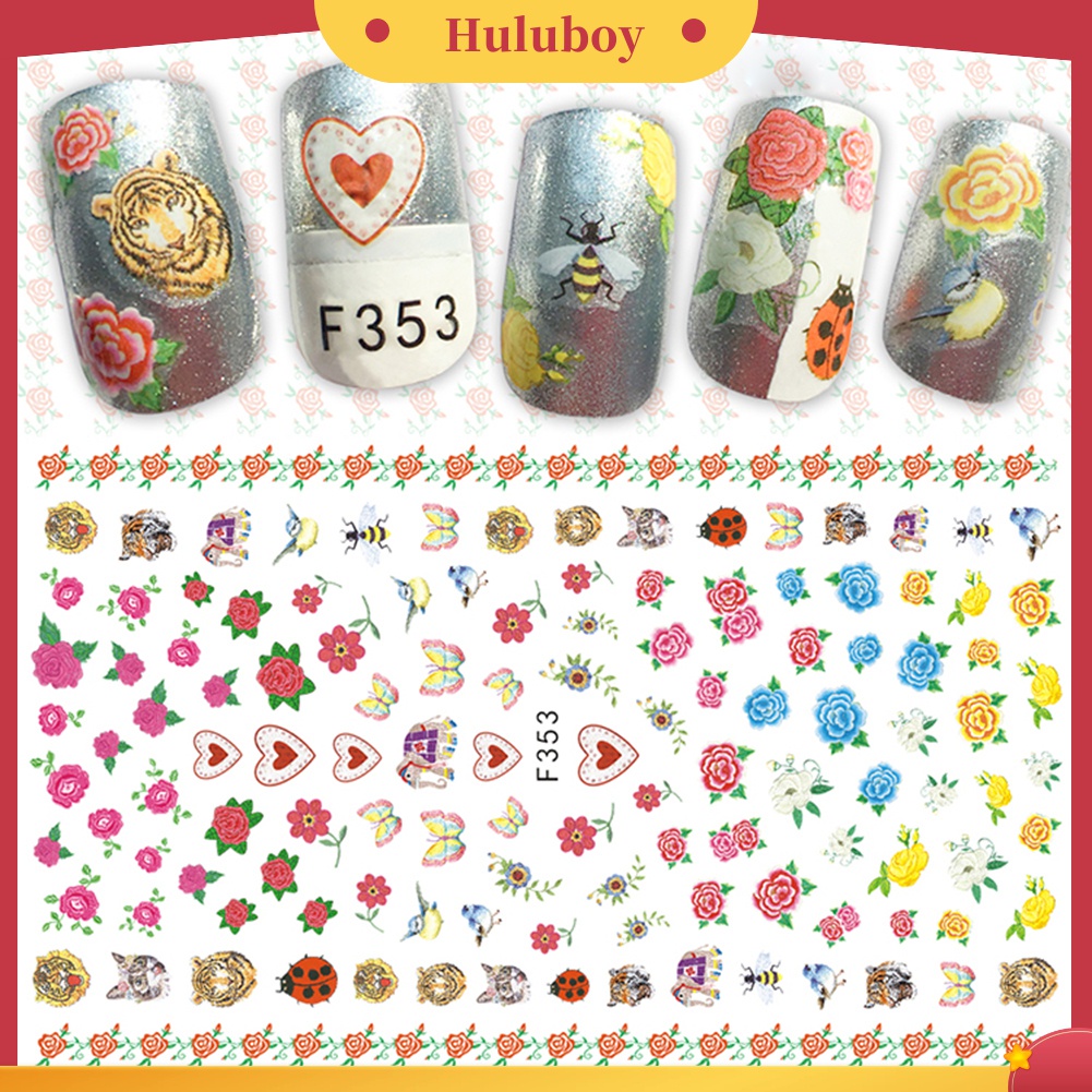 Huluboy Huluboy♡ Stiker Kuku Motif Bunga Multi Pola Untuk Dekorasi Manicure Wanita