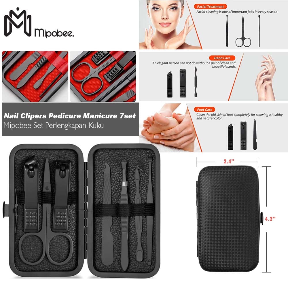 Mipobee Set Perlengkapan Kuku Nail Clipers Pedicure Manicure - 7Pcs