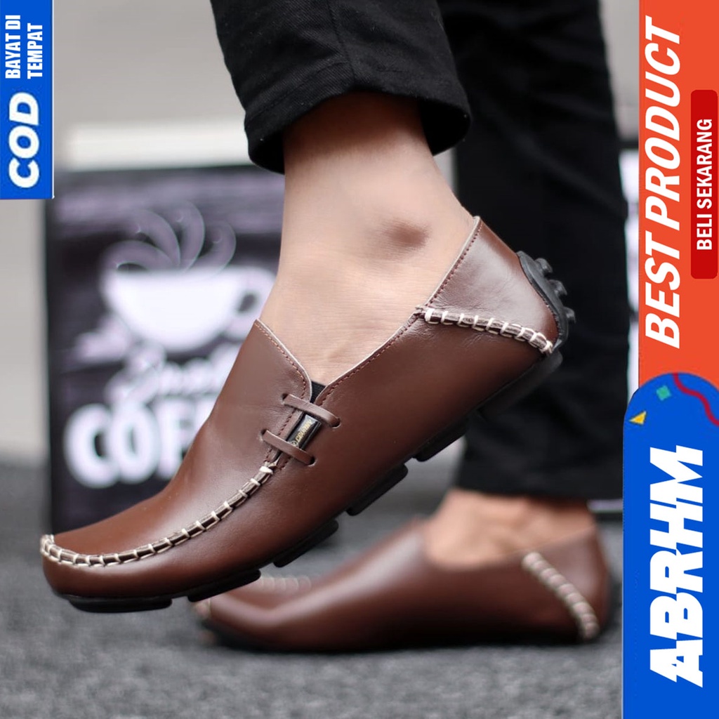 Sepatu Pantofel Kulit Asli Hitam Formal Kerja Pria ABRHM MOOCLEA