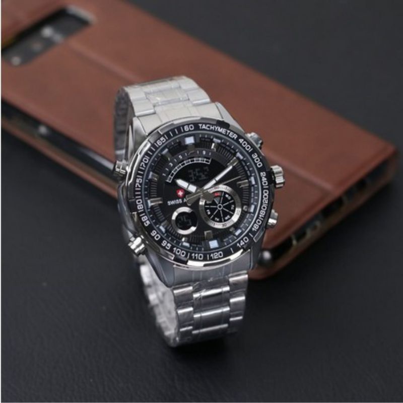 Jam Tangan SA Terlaris Jam Tangan Dual Time Rantai Stainliss Steel Jam Tangan Pria Hot Sale