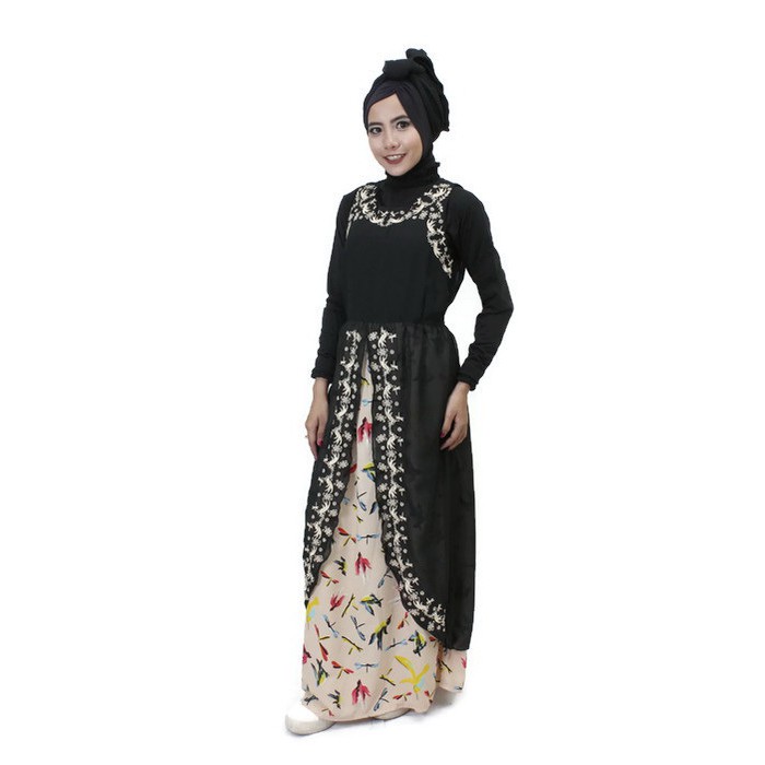 Gamis Bordir Sifon Lengan Pendek-Hitam