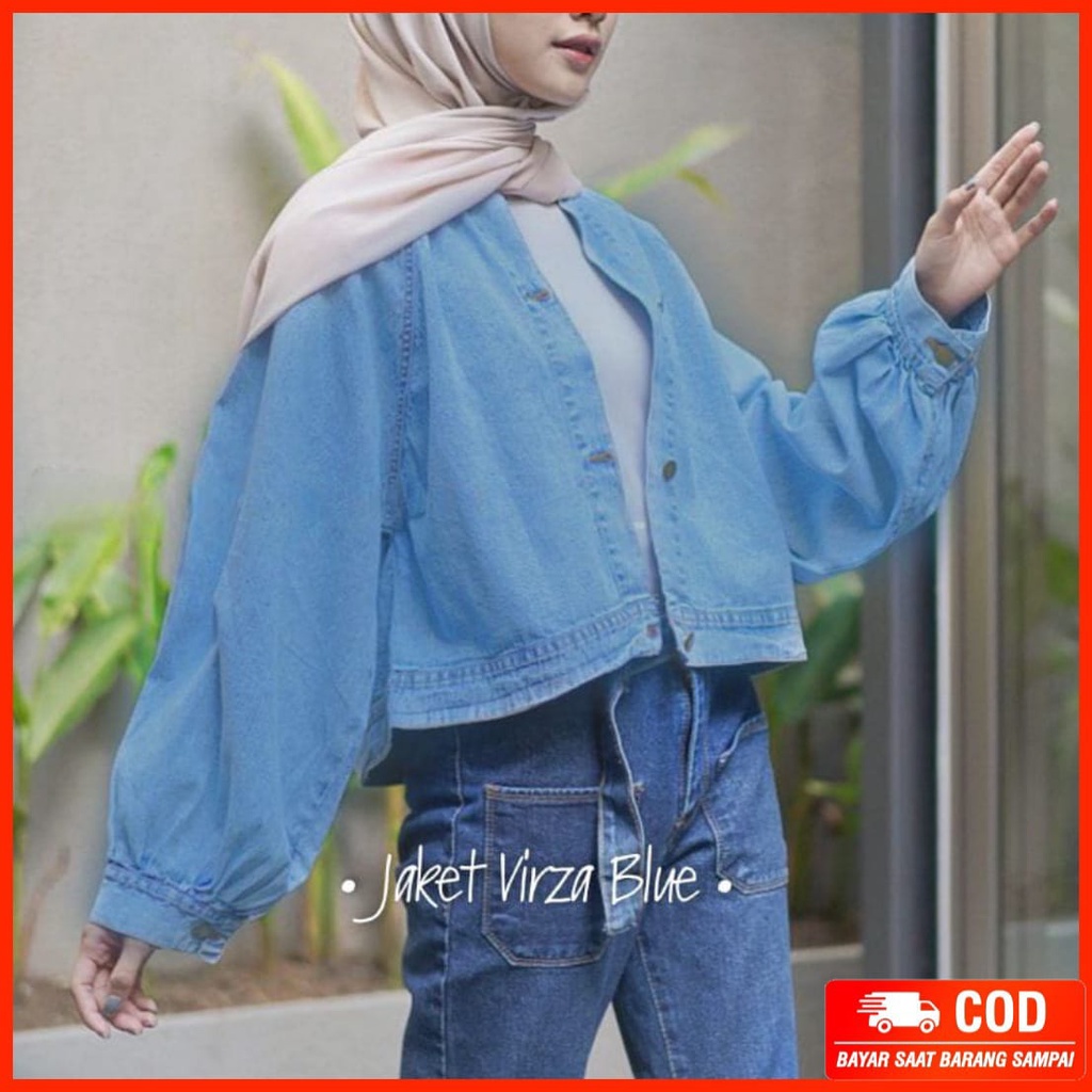 Jaket lengan balon oversize I Jaket Jeans Virza trendy I Jaket kancing Wanita