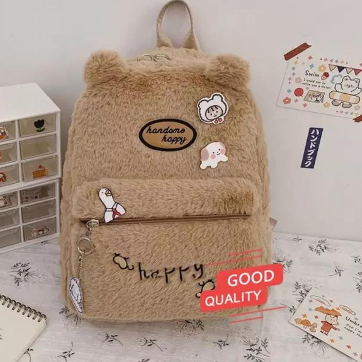 Harga Murah.. TAS BULU IMPORT/TAS SEKOLAH/TAS IMPORT/TAS BULU BAHAN HALUS LEMBUT/TAS BULU POLOS COKL