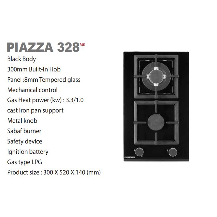 Kompor tanam Diamante PIAZZA 328 2 tungku