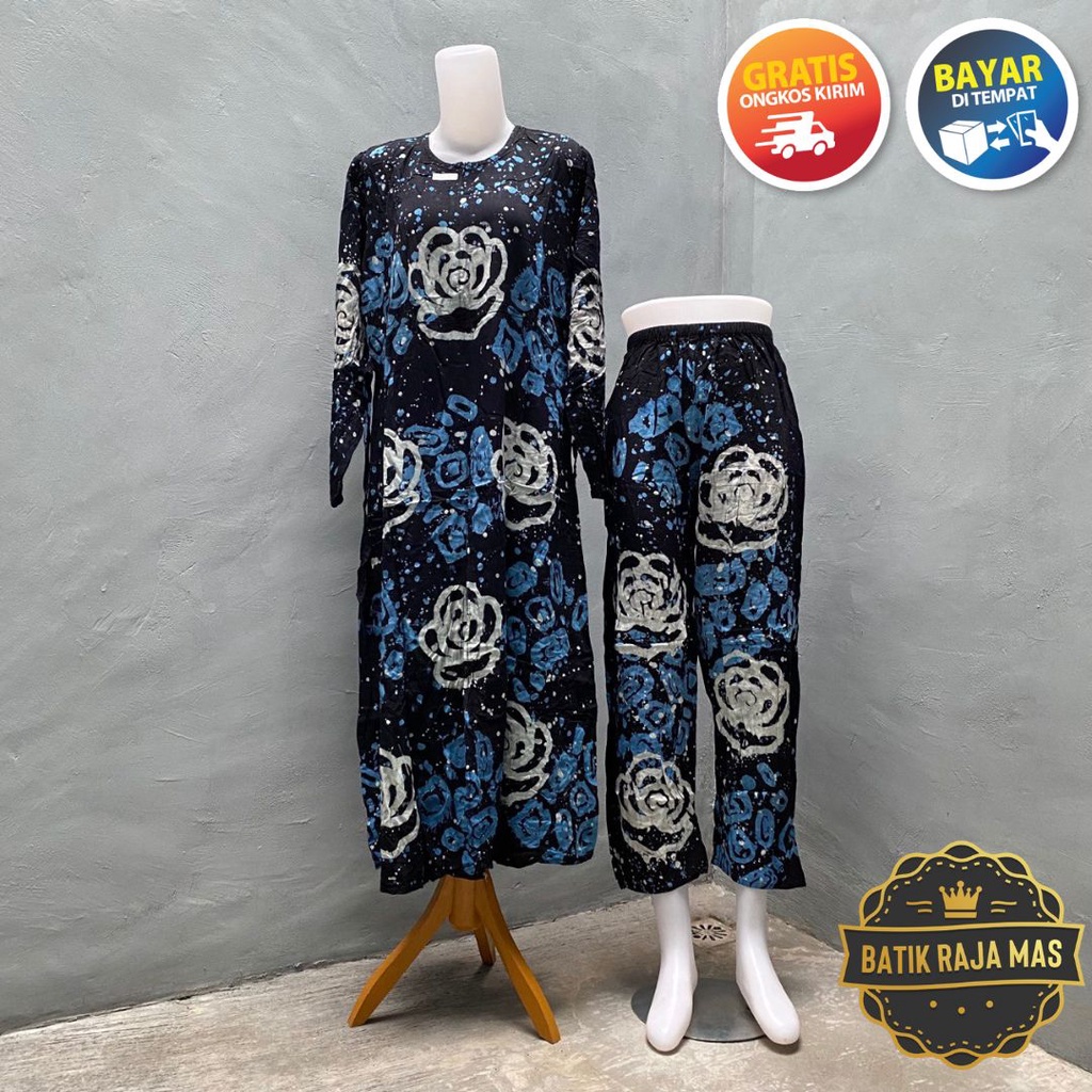 Setelan Wanita Terbaru Kekinian Dewasa Stelan Celana Panjang Muslim Motif Batik Abstrak One Set Twil