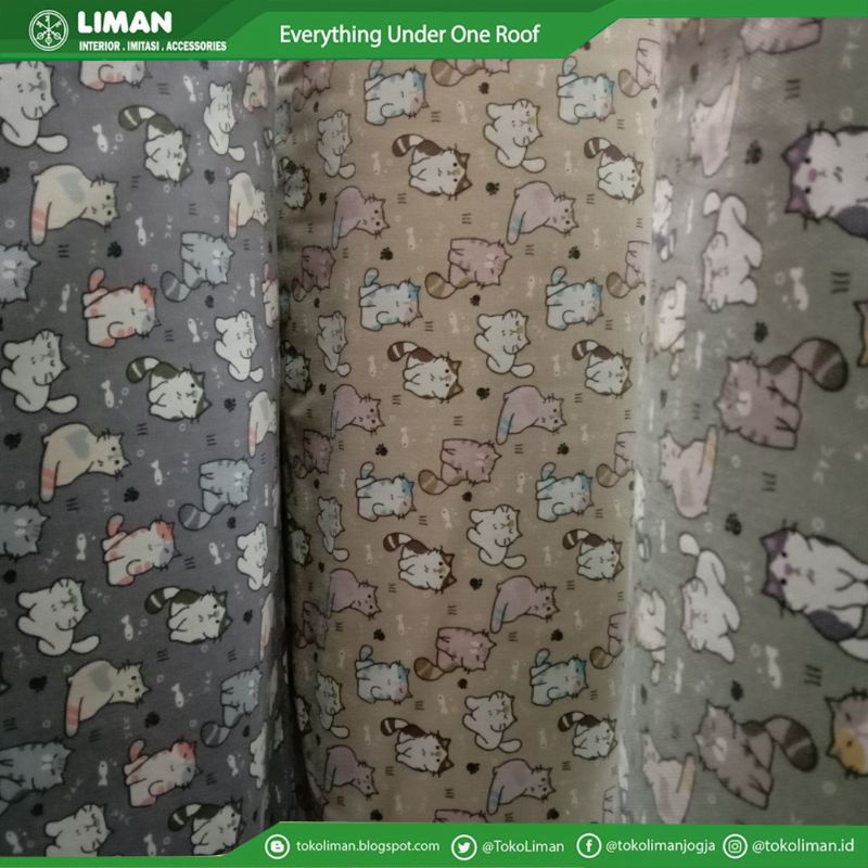 Kain Kanvas Warna Motif Kucing Kain Motif Cat Bahan Kerajinan Meteran