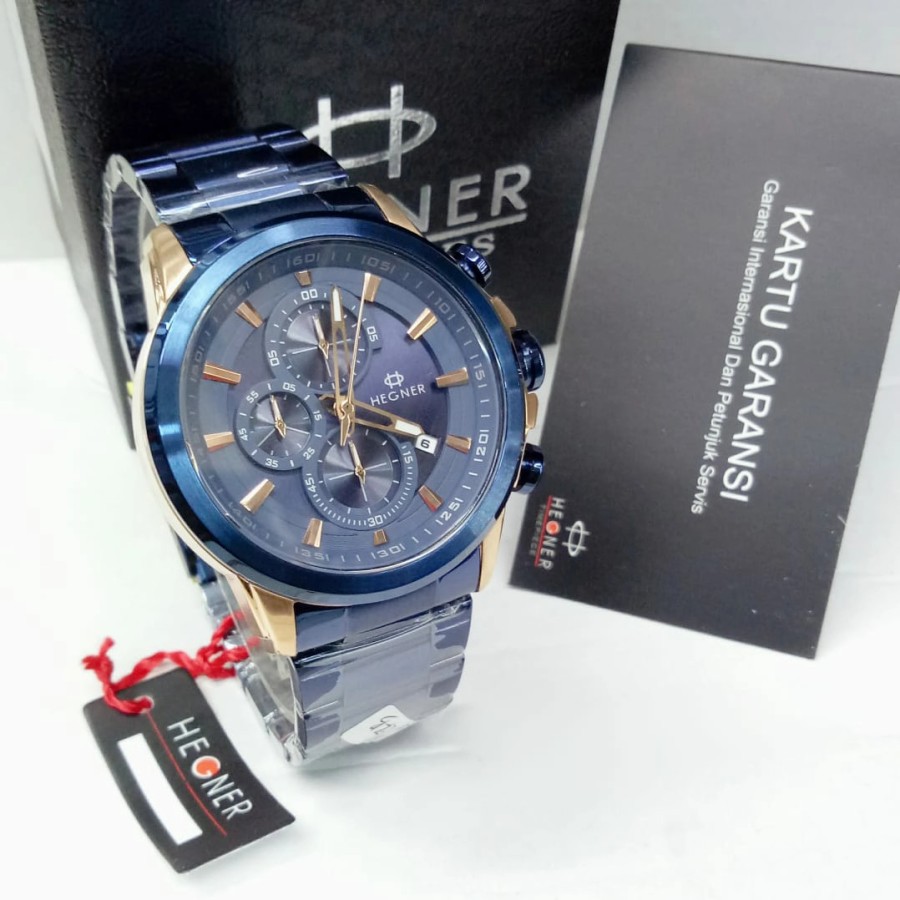 Jam Tangan Pria Hegner 5011 Original Chronograph Stainless Steel