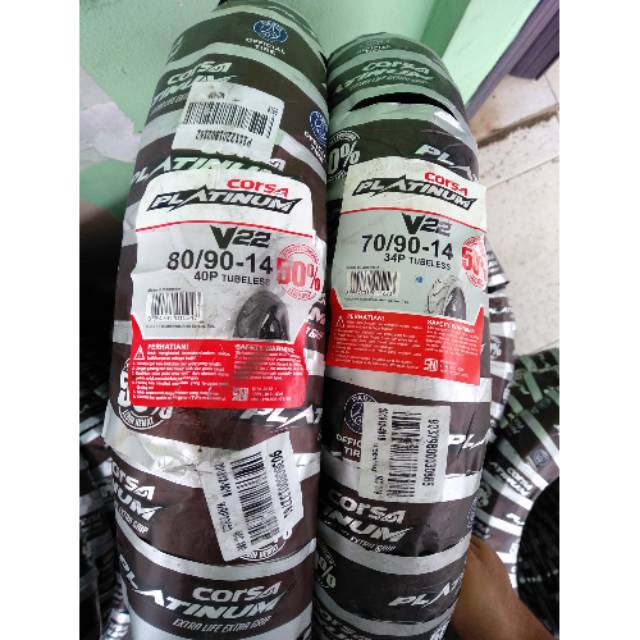 Paket ban tubles matic corsa platinum v22 70/90 &amp; 80/90.14 depan+ belakang FREE PENTIL for all matiic 100% original