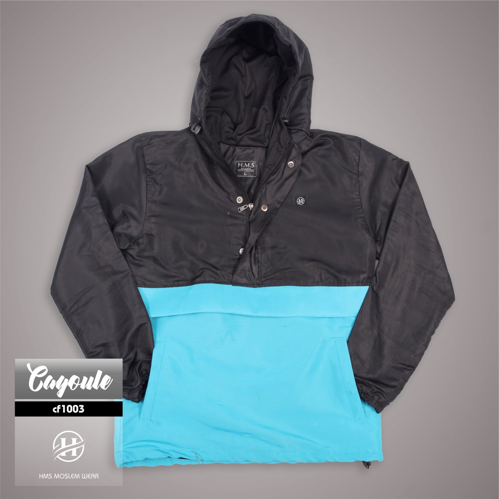 HMS jaket pria distro jaket cougle jaket water proof warna black and soft blue kode art CF327