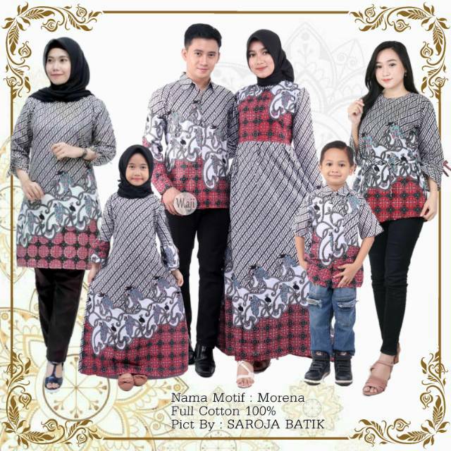 Saroja (075) Couple Keluarga Batik Gamis Batik Katun Premium Motif Morena