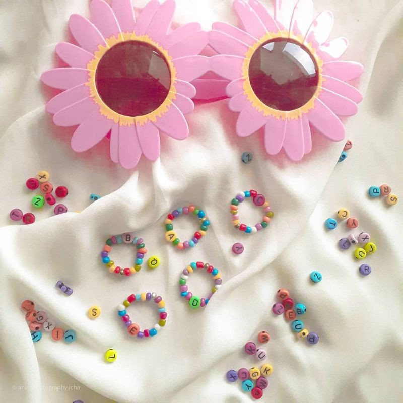 Cincin KPOP Inisial Huruf M-Z Manik Warna | Cincin mote warna | Inisial Cincin Custom