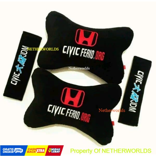 Bantal Mobil Honda CIVIC FERIO ORG - Hitam Terlaris Bordir 3D Komputer