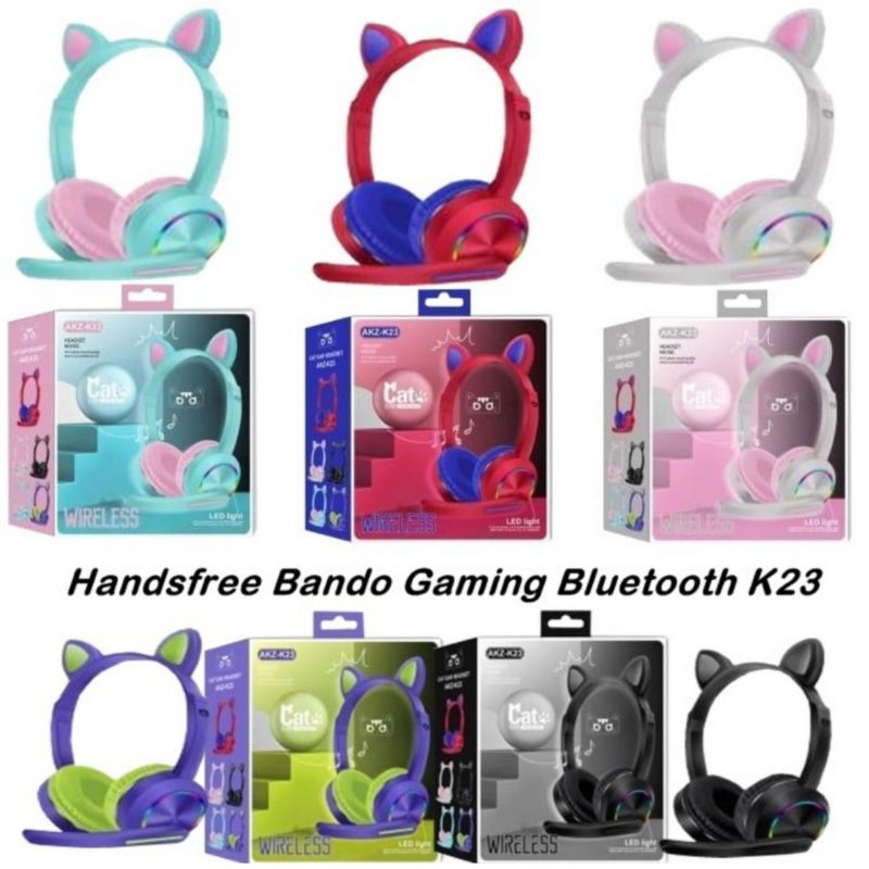 Headset Bando Bluetooth Gaming AKZ-K23 Wireless Headphone LED LIGHT