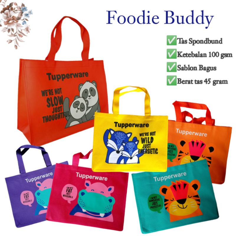 Tas foodie Buddy Tupperware bahan  spondbund  / Tas Ulang Tahun /Godie bag / Tas Souvenir/ tas bekal