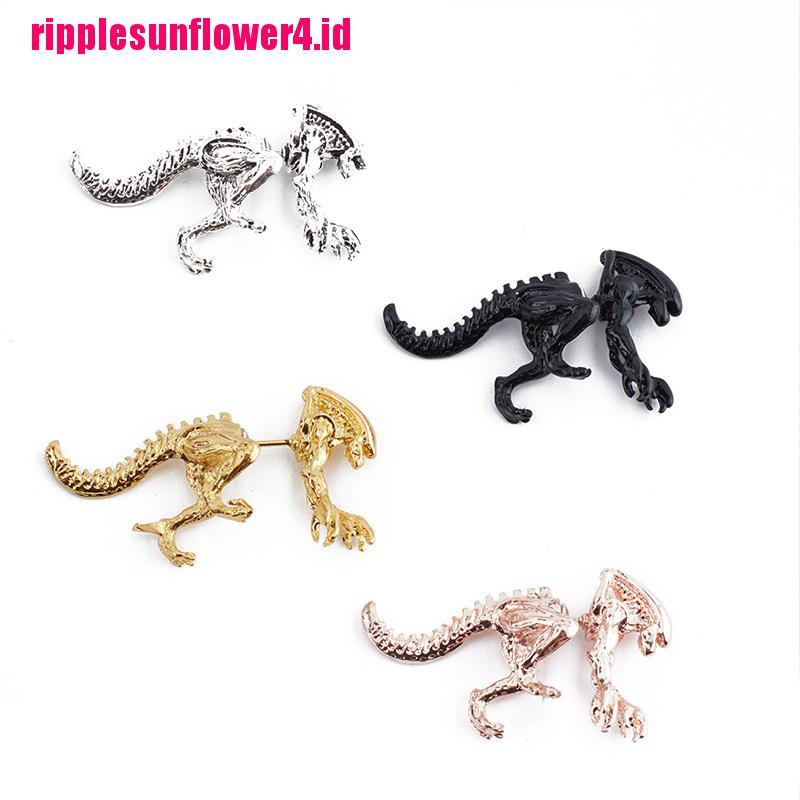 2pcs / Pasang Anting Tusuk Motif Alien / Dinosaurus 3D Ala Punk Warna Hitam Untuk Wanita