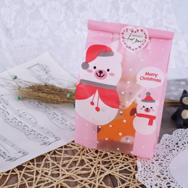 PLASTIK COOKIES NATAL PINK PUTIH PLASTIK HADIAH NATAL PS07