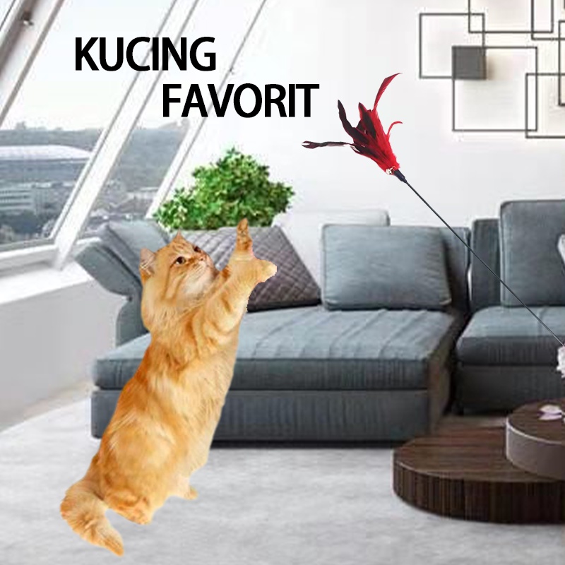 Pet Toy Mainan Kucing Tongkat Kucing Mainan Kucing Cat Teaser Cat Toys Stick Mainan Kucing bulu Lonceng Krincing