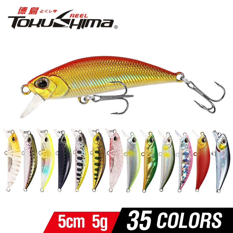 1pc Umpan Pancing Ikan Minnow 3D 35 Warna 5g / 5cm Bahan Plastik Dengan 2 Kail