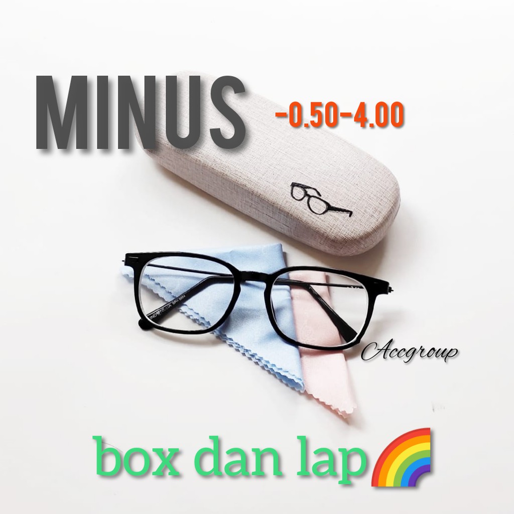 SpringS NEW KACAMATA MINUS LENSA KOTAK TANGKAI BESI FREE BOX DAN LAP UKURAN 0.50-4.00