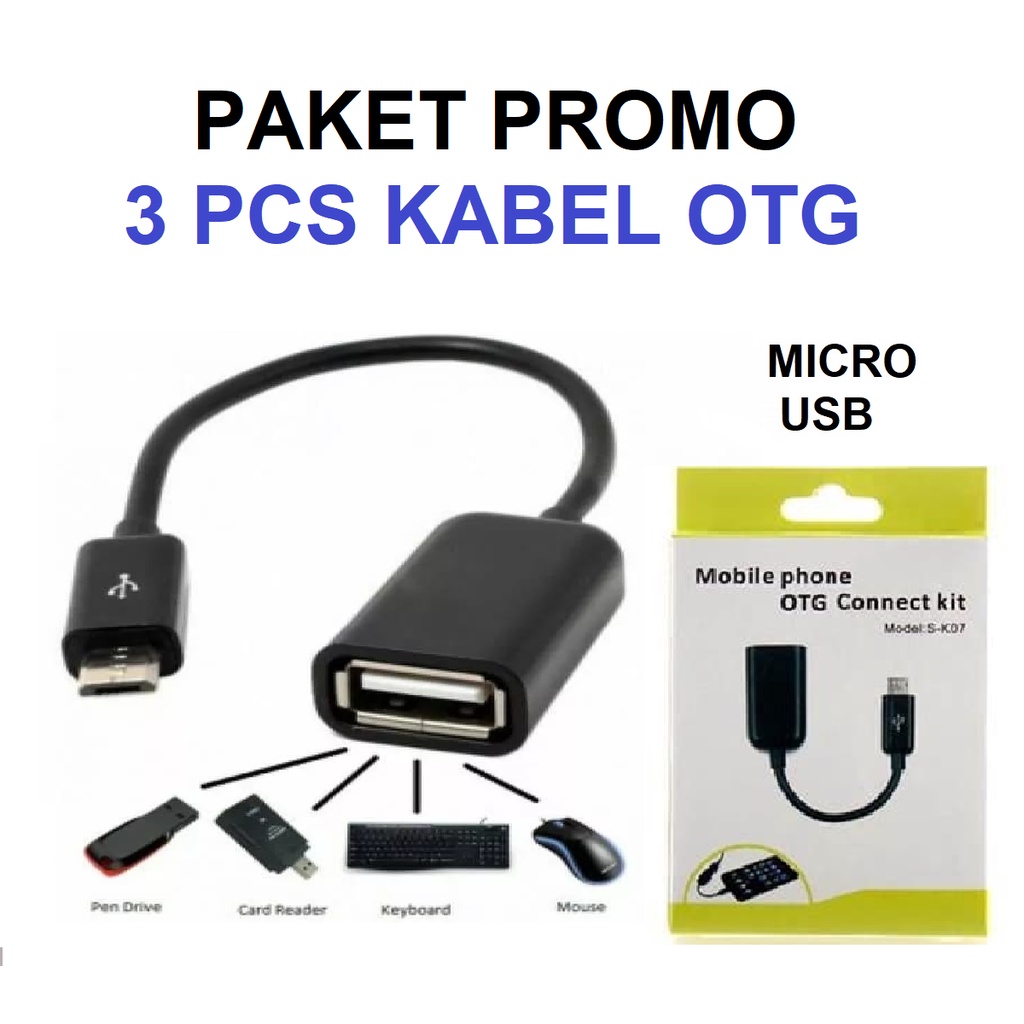 PROMO PAKET SUPER HEMAT 3 PCS KABEL OTG MICRO USB / OTG CABLE CONNETION KIT MIKRO USB FOR ANDROID SA