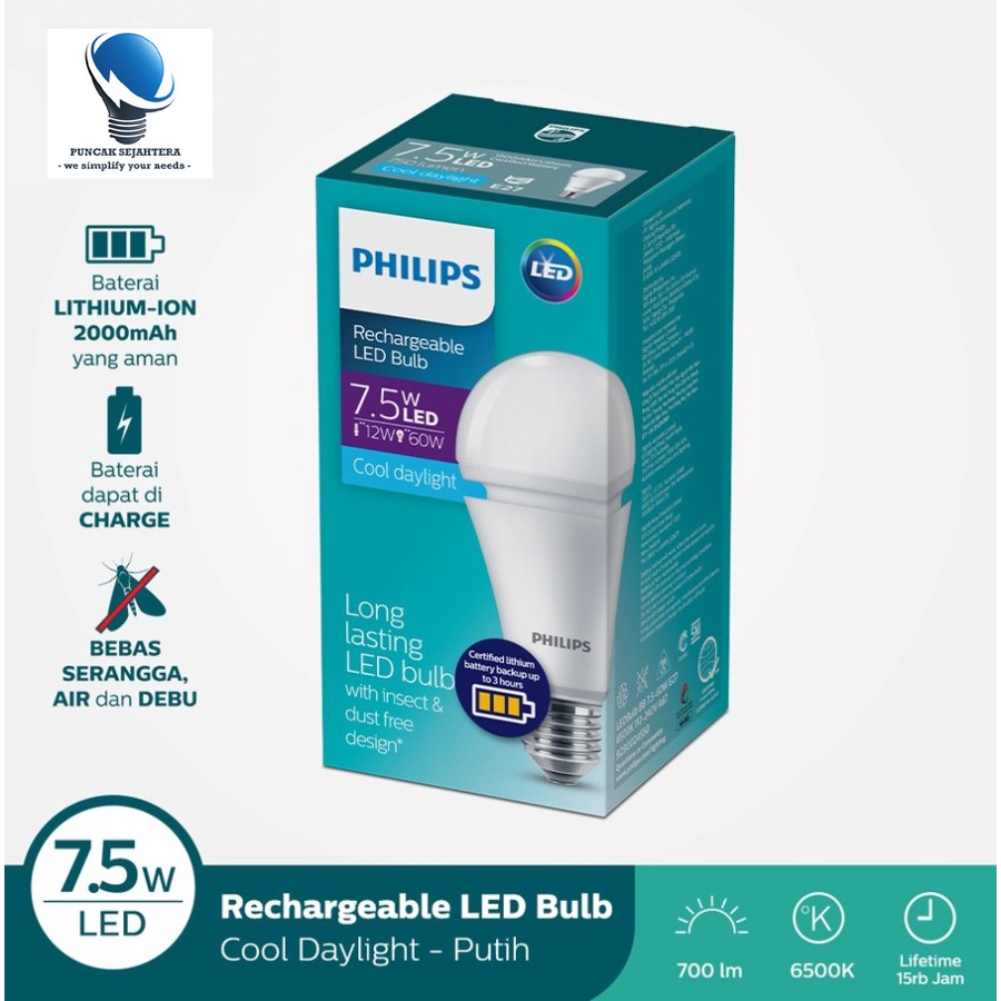 Lampu LED Philips emergency / magic ac dc 7w 7 watt ( 7,5 watt ) tetap nyala walau mati lampu