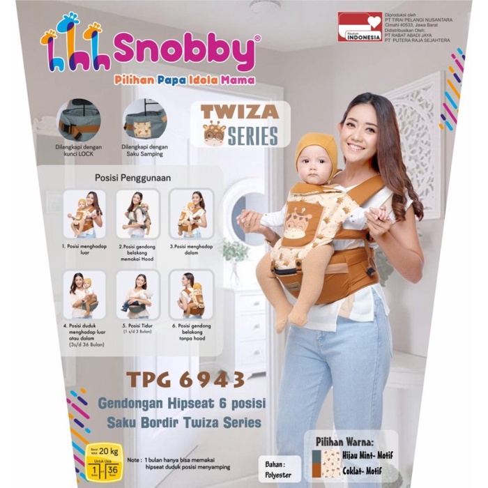 Gendongan Bayi Hipseat Depan Ransel Snobby Twiza TPG 6943 / Glowy SBG 7243 / Little Roo BJG3056