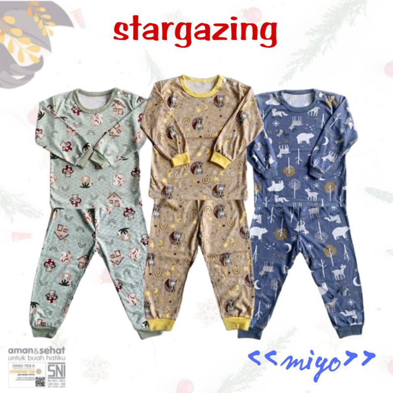 3pcs_miyo by LIBBY SETELAN PANJANG motif GEORGE MONKEY , SQUIREL Dino grey series, STARGAZING S.M.L / piama MIYO BY LIBBY TERBARU