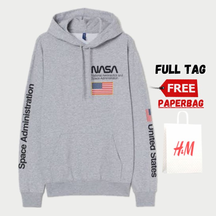 

READY COD HOODIE / SWEATER H&M PRIA WANITA NASA FLAG GREY FREE PAPERBAG - M TERLARIS