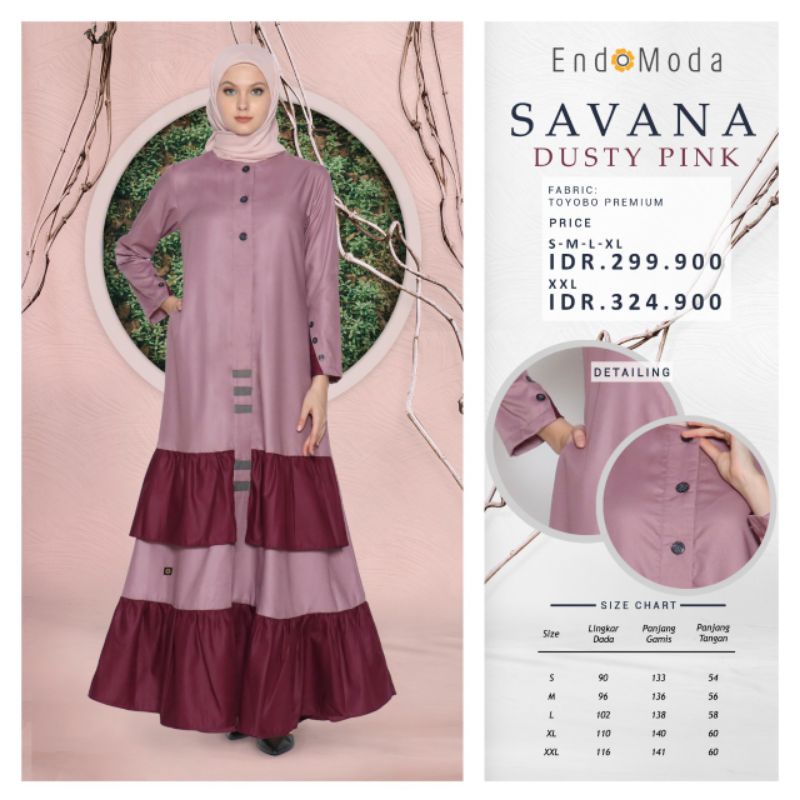 Gamis Premium Savana Dusty Pink by Endomoda|Dress Syari|Dress Jumbo|Dress Jumbo|Gamis Polos mix Dua 