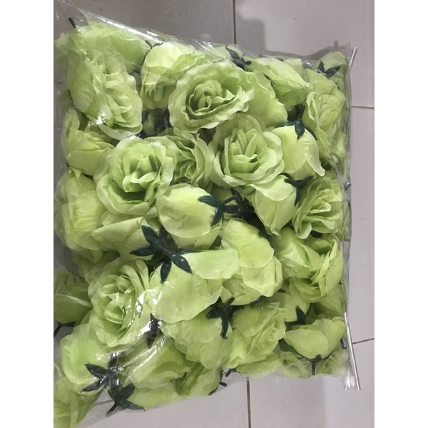 Kepala Bunga Mawar (MAK) ISI 100PCS/kepala bunga artificial/kepala mawar/kuntum mawar ISI 100PCS-Hijau