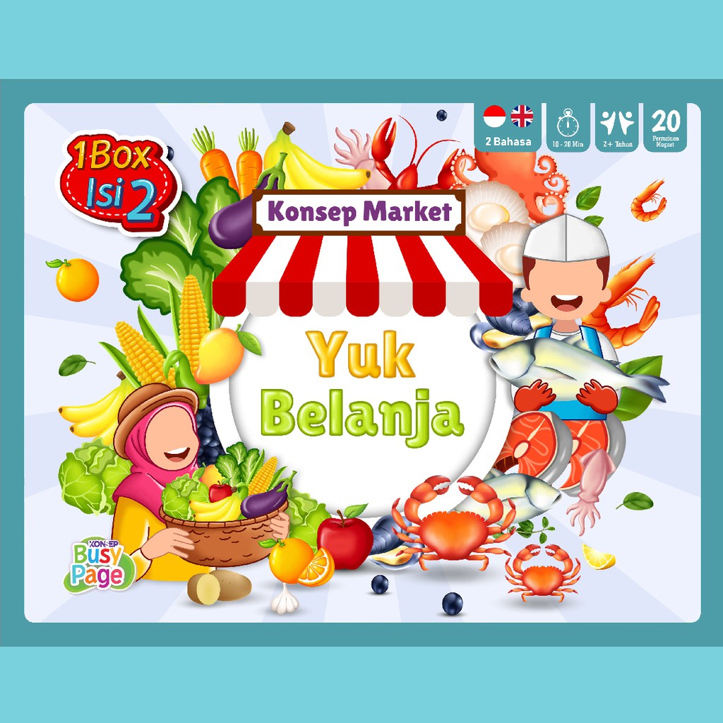 [1BOX ISI 2] KONSEP BUSY PAGE YUK BELANJA / ACTIVITY SHEET / MAINAN EDUKASI ANAK