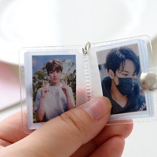 COD❤️1 &amp; 2 Inch Mini Photo Album 16 Pockets KeyRing Key Ring Shiny Transparent Foto Binder Kecil Card Holder Keychain Gantungan Kunci Jelly Color KPOP Koleksi Ganci pacar memory kenangan hadiah potret -A.one