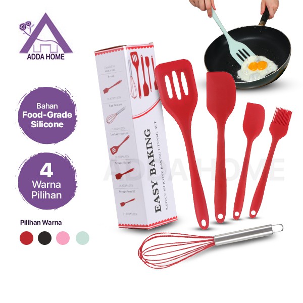 Import Quality - Premium 5 in 1 Set Spatula Silikon Peralatan Masak Sutil Food Grade