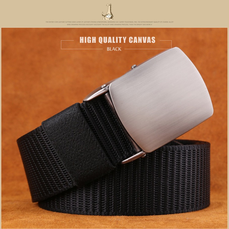 Grab Medan Tali Ikat Pinggang Pria Canvas Stylish Metal Buckle Belt Miluota MU071 Hitam