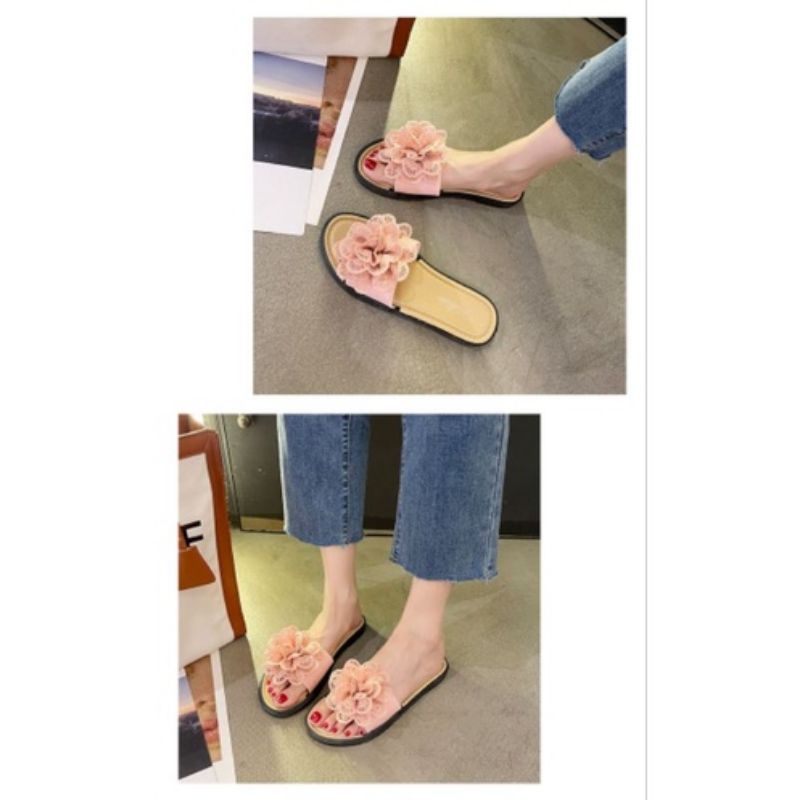 Medan Termurah KD003 Size 36-41 Sendal fashion flower bundara import/Sandal anti licin cantik wanita