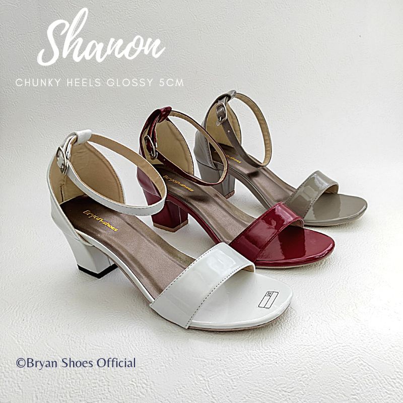 Bryan Shanon Glossy Chunky Heels Tahu 5cm 9cm Kilap 36-40 41 42 43 Oversize  Jumbo Bigsize Nyaman Puutih Abu Merah