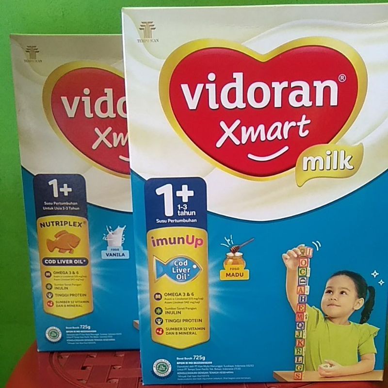 

Susu pertumbuhan Sufor formula bubuk Vidoran Xmart smart milk 1+ rasa madu & vanilla vanila 725gr