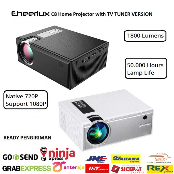 CHEERLUX C8 with TV Tuner - Mini LED Projector 1800 Lumens 1080p