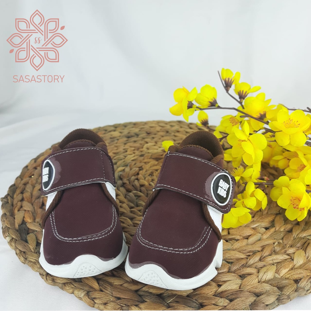 Sasastory Sepatu Sneaker Anak Laki Laki Perempuan Usia 1 2 3 Tahun Krem Maroon Tan Coklat CA19