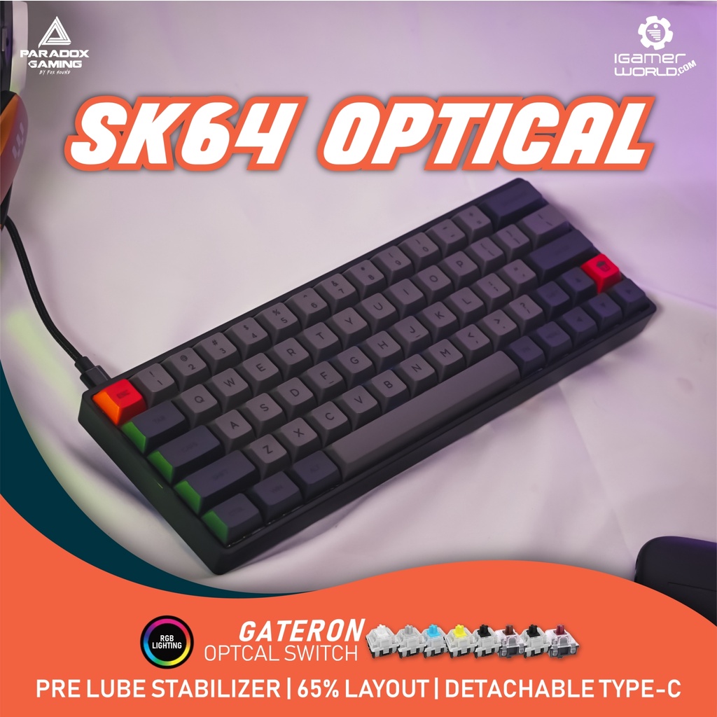 Paradox Gaming OPT64 / SK64 PBT Optical Mechanical Gaming Keyboard
