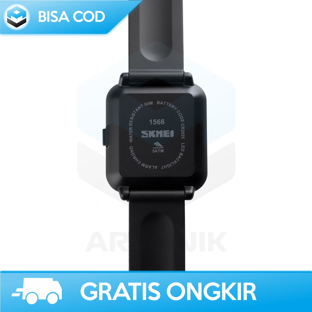 JAM TANGAN DIGITAL LED PRIA ANTI AIR SKMEI 1566 - JAM TANGAN KOTAK LED WATCH ORIGINAL MURAH