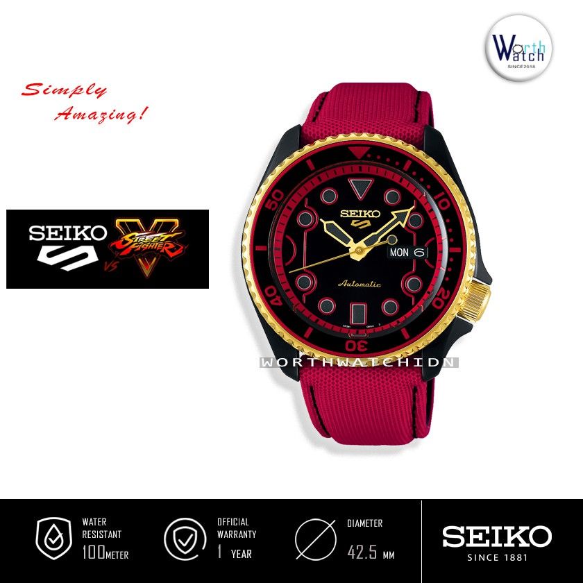 Limited Edition  Jam Tangan Pria Otomatis Seiko 5 Sports Street Fighter Ken Red Nylon SRPF20-K1 Orig