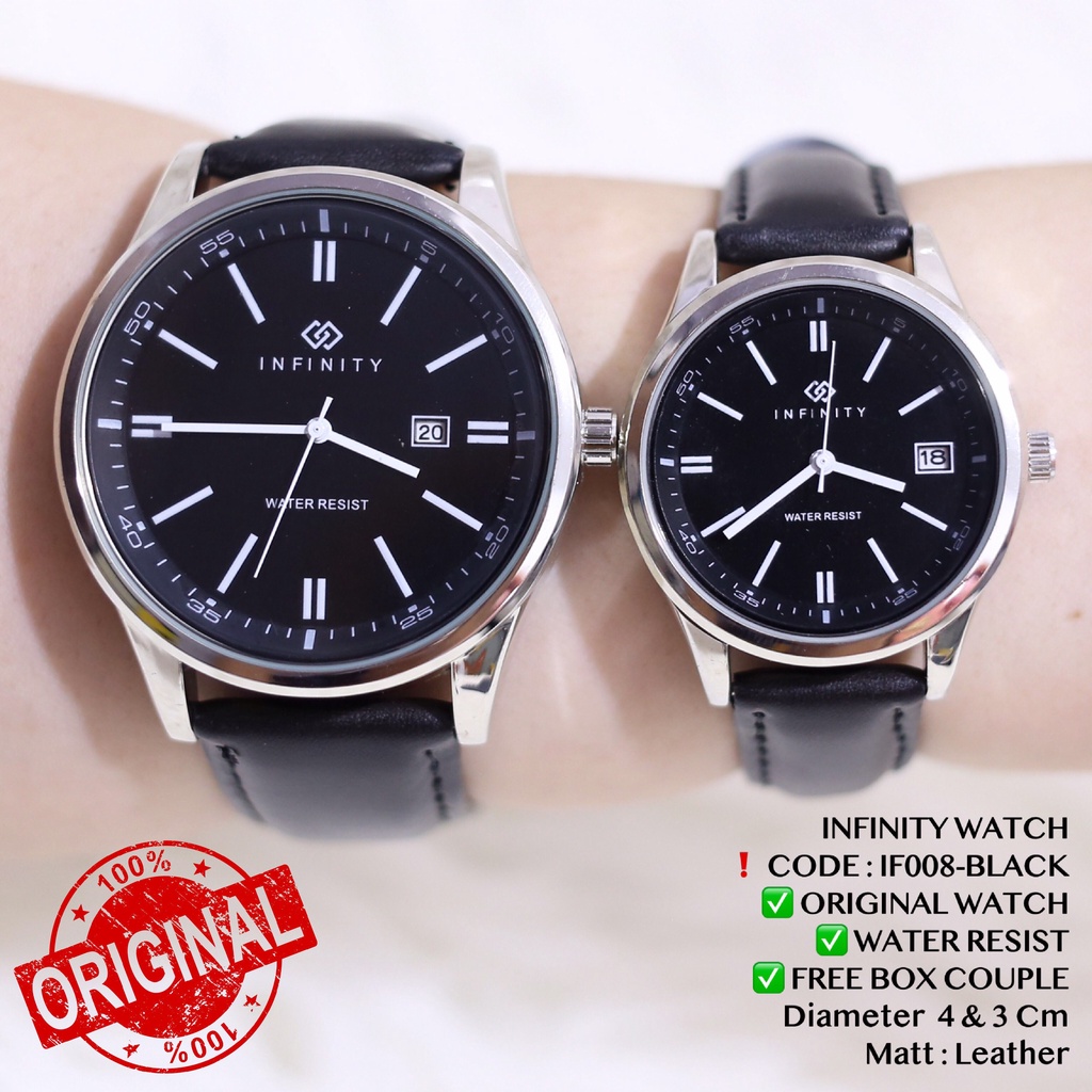 Jam tangan couple INFINITY ORIGINAL anti air pasangan wanita pria tali kulit tanggal aktif free box IF037