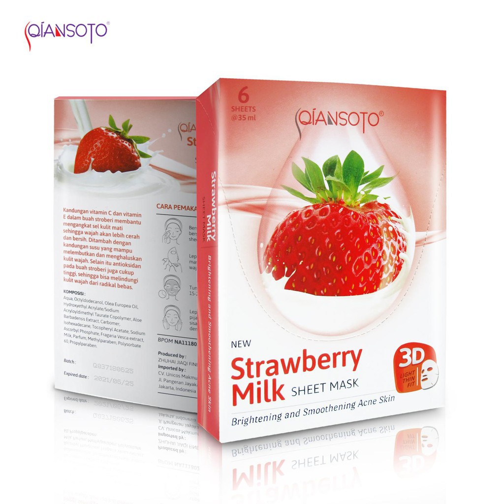 QIANSOTO Strawberry Milk Sheet Mask Box (6 Sheet)