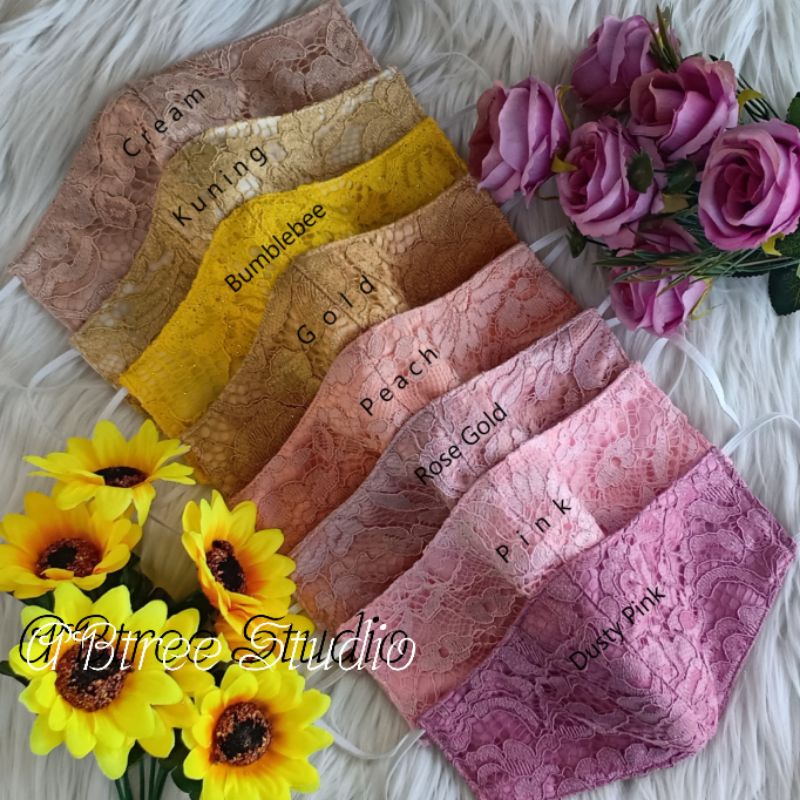 Masker Brokat Utk akad nikah pesta wedding pengantin BS REQUEST WARNA | brukat broklat bruklat tile