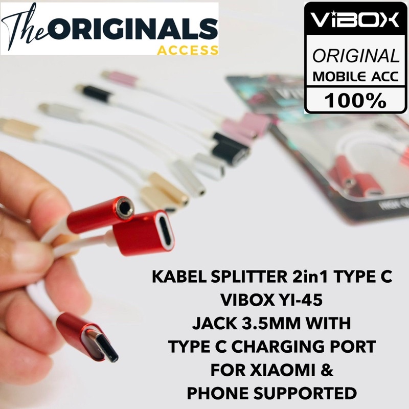 KABEL SPLITTER 2in1 TYPE C VIBOX YI-45 JACK 3.5MM WITH TYPE C CHARGING PORT FOR XIAOMI