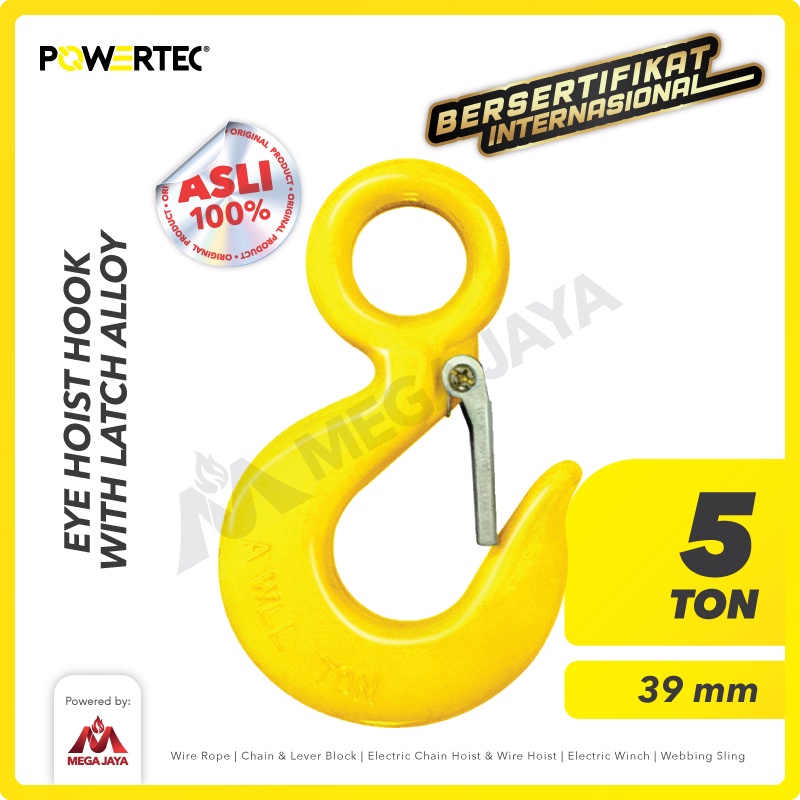 POWERTEC Eye Hoist Hook with Latch Alloy 5 Ton