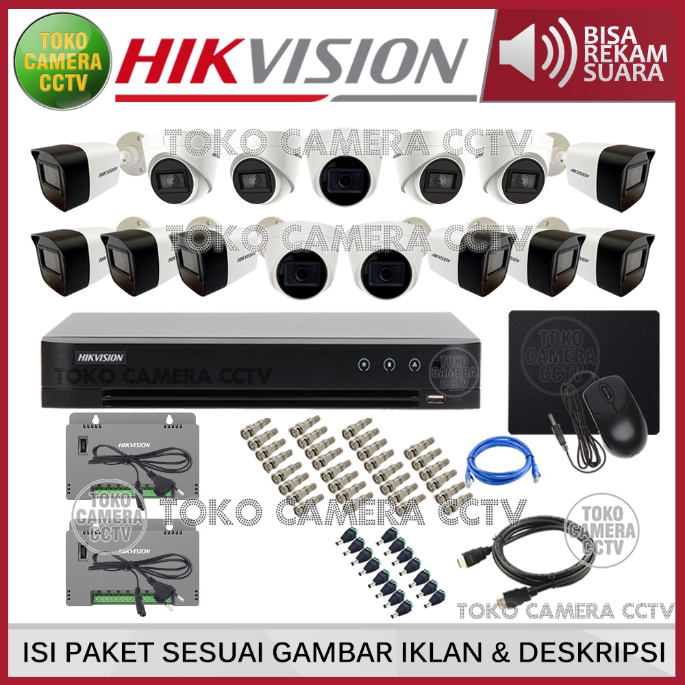 PAKET CCTV HIKVISION 5MP 16 CHANNEL 15 KAMERA AUDIO