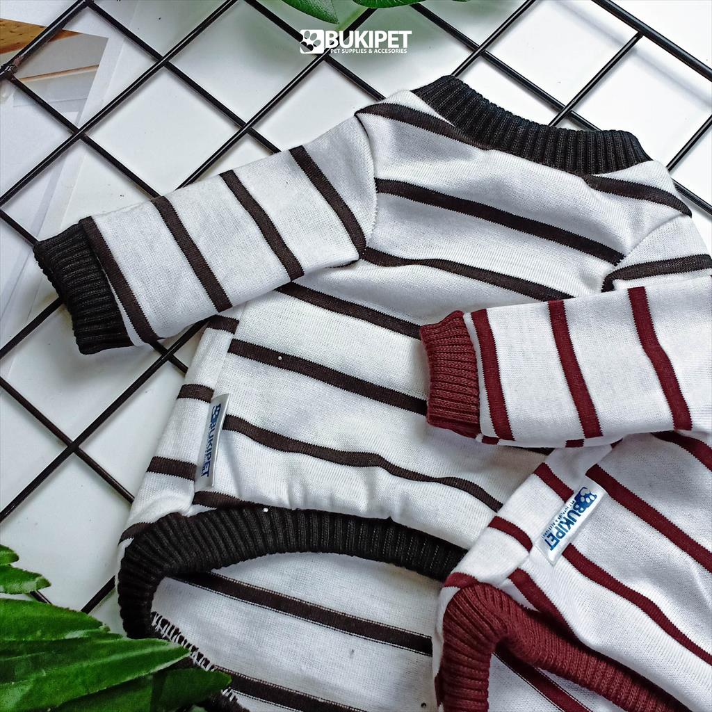 baju kucing anjing kelinci monyet lucu murah aksesoris hewan kecil - BUKI TEE STRIPE WHITE SERIES